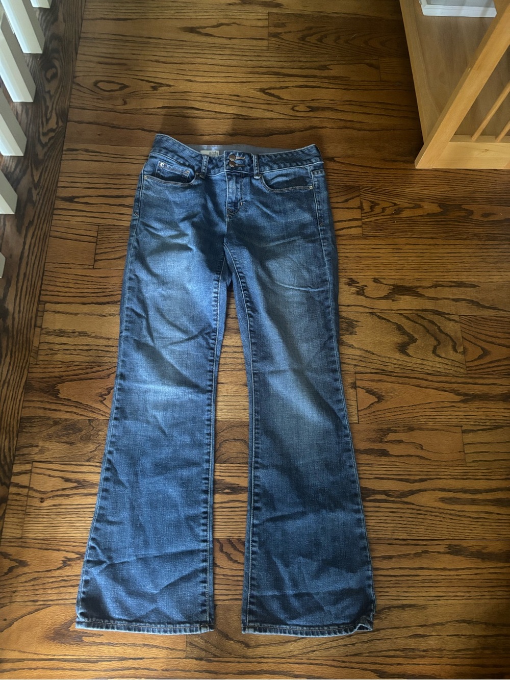 Ann Taylor Flared Blue Denim Jeans with Subtle Fade